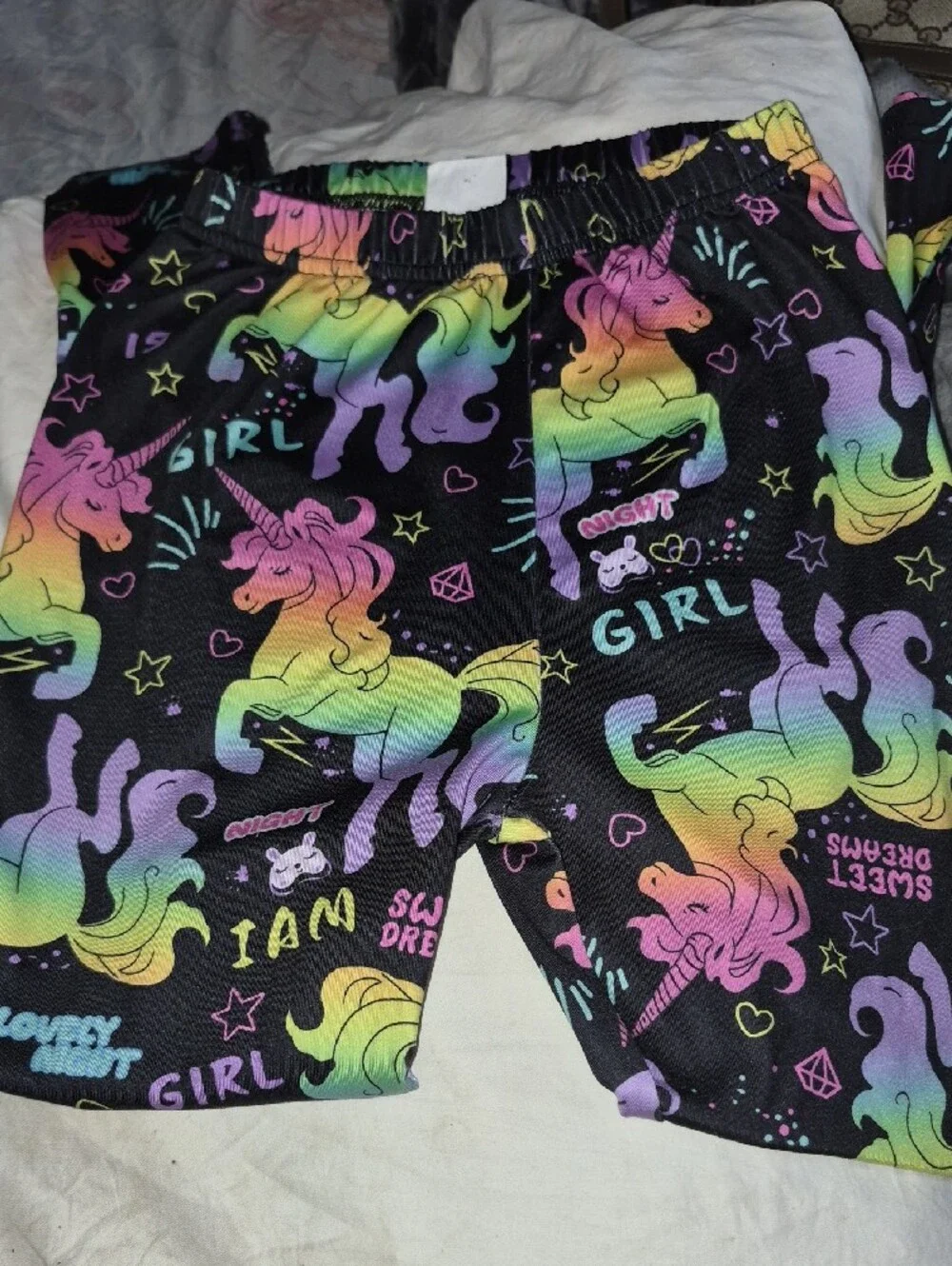 SHEIN Black Leggings with Rainbow Unicorn Print